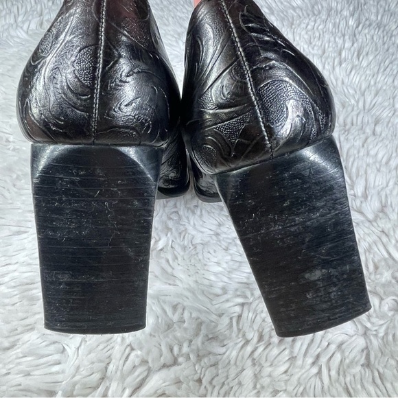 Anne Klein 2 Embossed Leather Pumps Black Brown Heels Square Toe Women size 7.5 - Picture 4 of 12